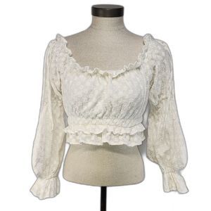 NWOT Selfie Leslie Taryn Bardot White Long Sleeve Crop Top Size S